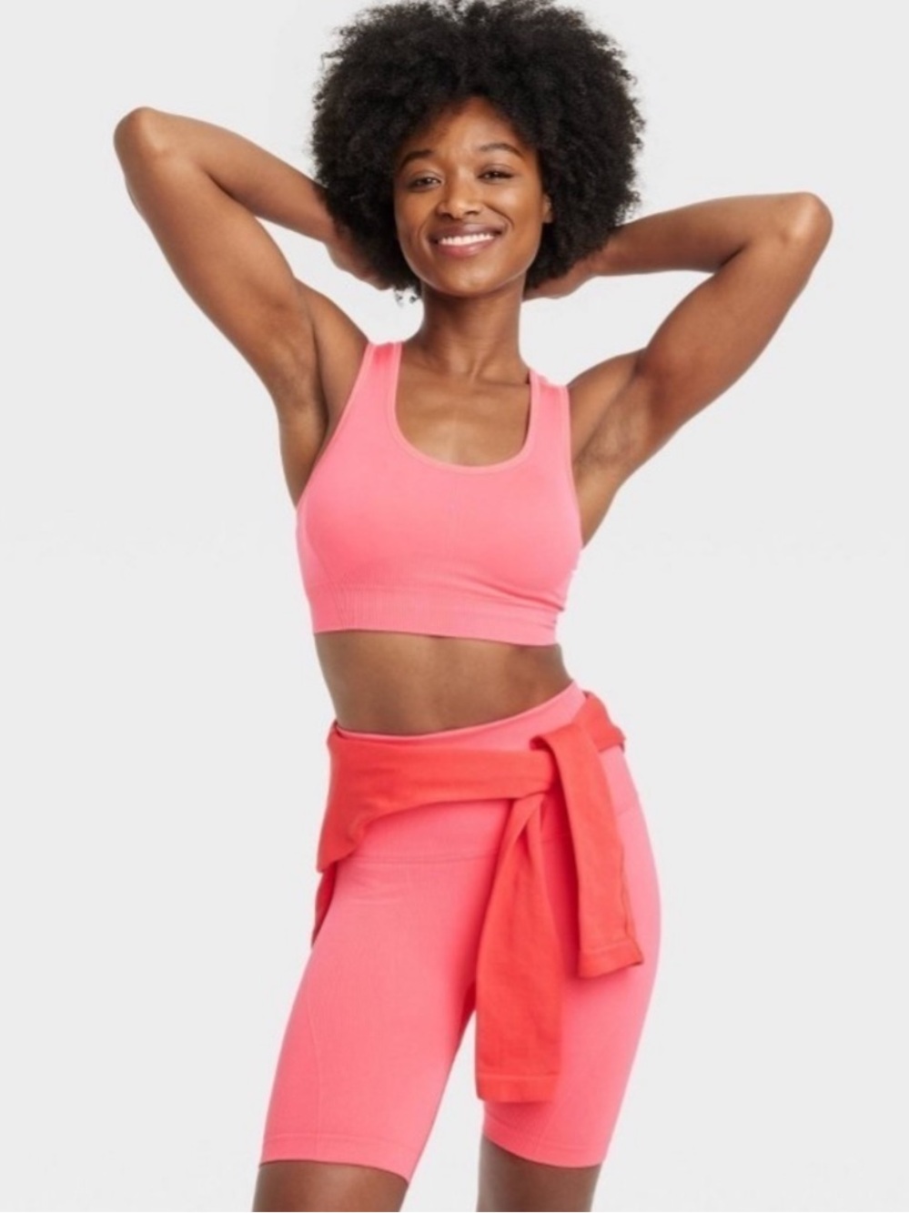 Women's Seamless High-Rise Rib Bike Shorts 6" - All In Motion Coral Pink L